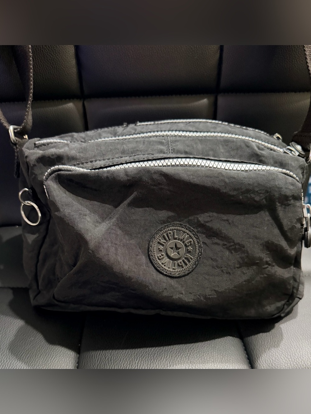 Kipling Black Nylon Multi-Zip Crossbody Bag